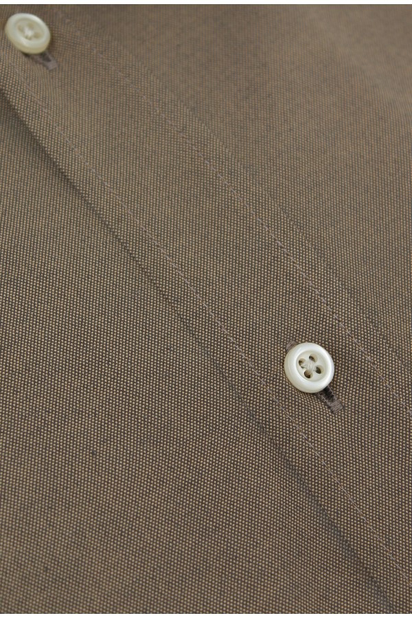 Ανδρικό καφέ πουκάμισο με σχέδιο ύφανσης slim fit