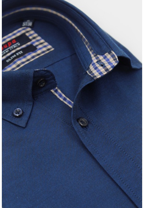 Ανδρικό μπλε πουκάμισο με σχέδιο ύφανσης slim fit