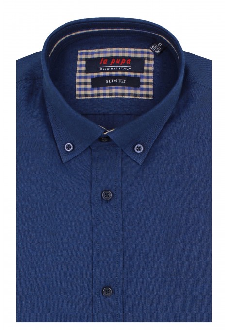 Ανδρικό μπλε πουκάμισο με σχέδιο ύφανσης slim fit