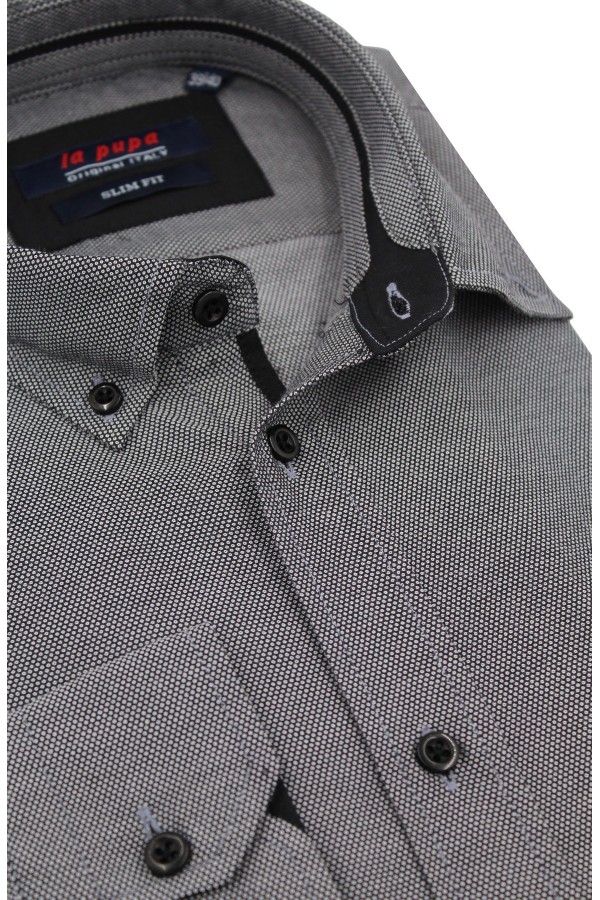  Ανδρικό μαύρο πουκάμισο  σχεδιαστικό slim fit
