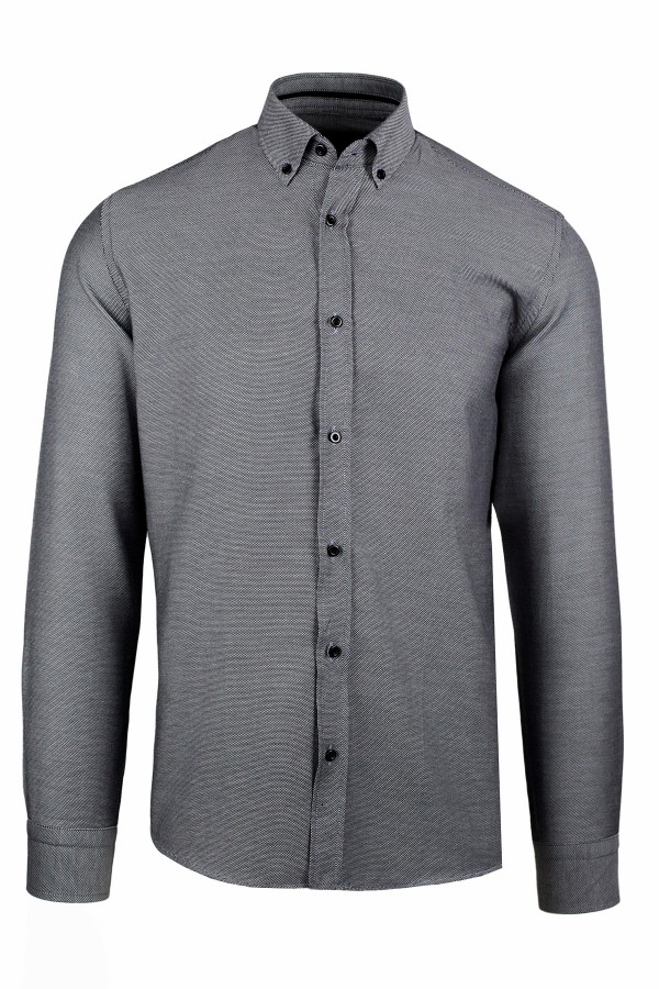  Ανδρικό μαύρο πουκάμισο  σχεδιαστικό slim fit