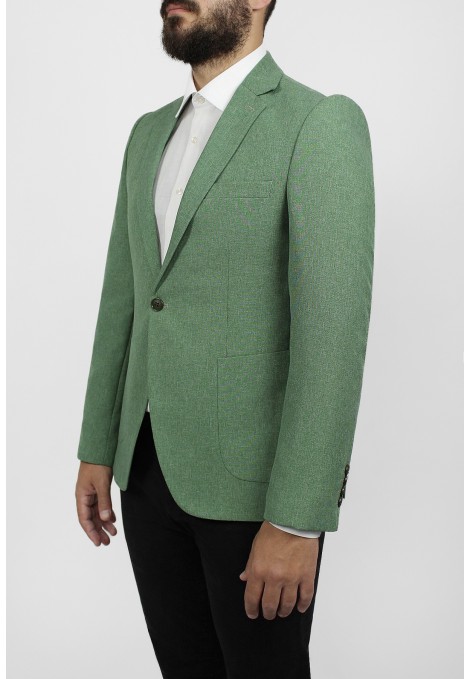 Man’s green blazer with detailed pockets 