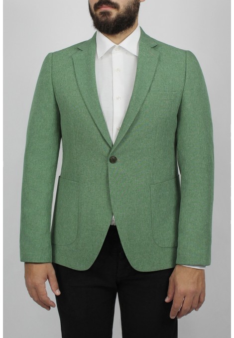 Man’s green blazer with detailed pockets 