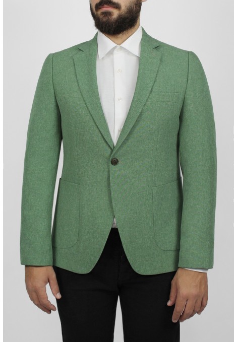 Man’s green blazer with detailed pockets 