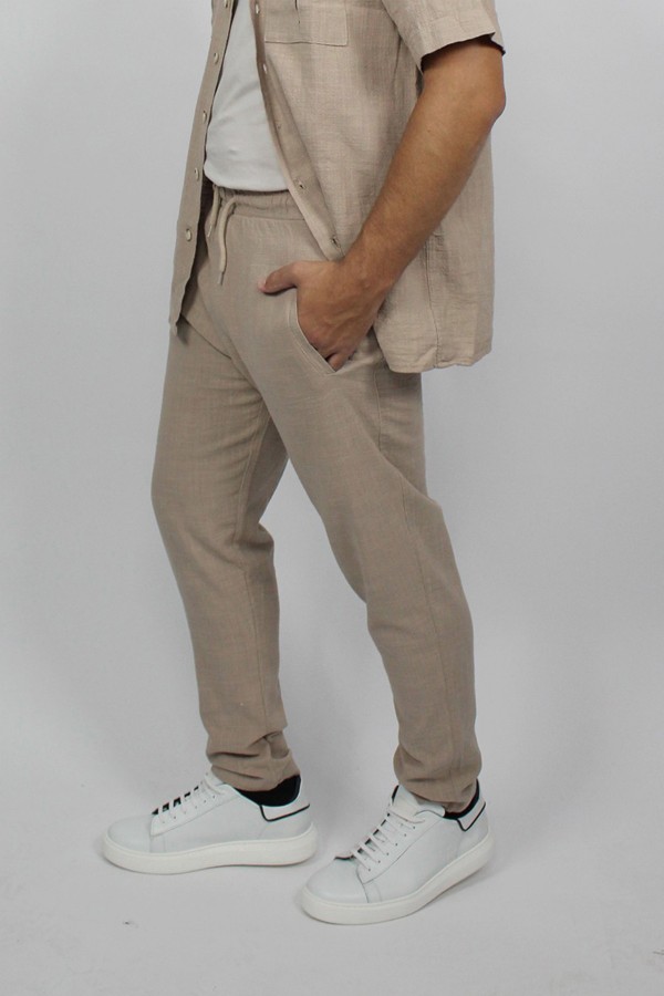 Μπεζ Man’s off white trousers with elastic waist