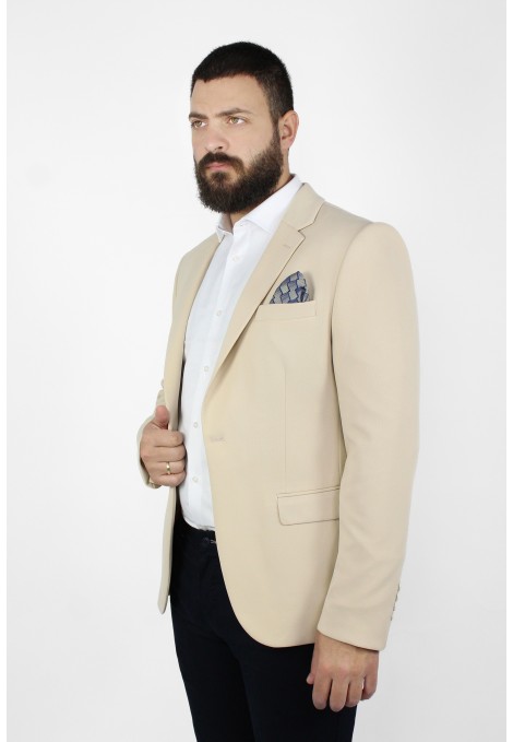 Ανδρικό εκρού σακάκι με σχέδιο ύφανσης mixed wool