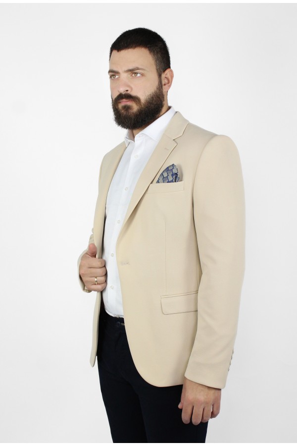 Ανδρικό εκρού σακάκι με σχέδιο ύφανσης mixed wool