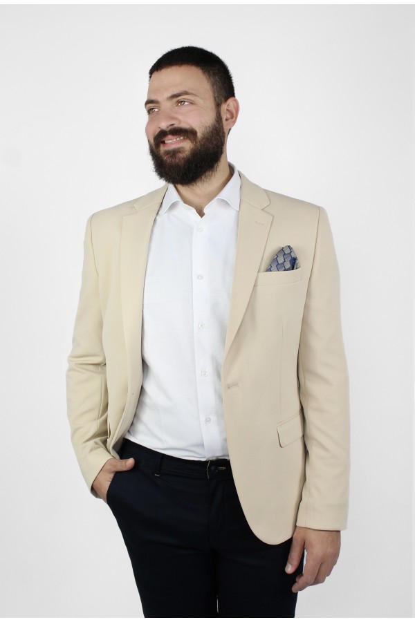 Ανδρικό εκρού σακάκι με σχέδιο ύφανσης mixed wool