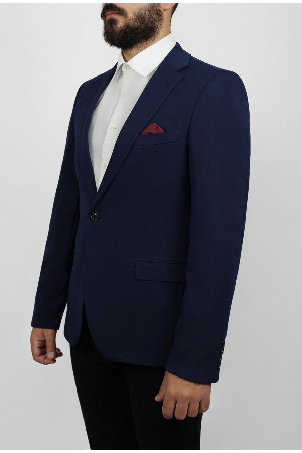 Man’s blue blazer with textured weave 