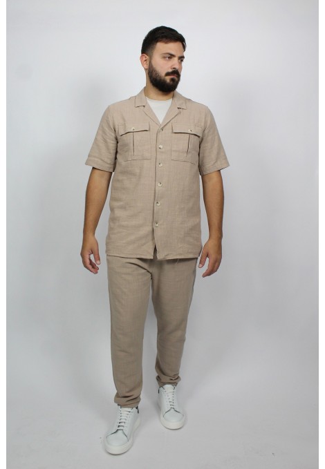 Man’s beige shirt with pockets