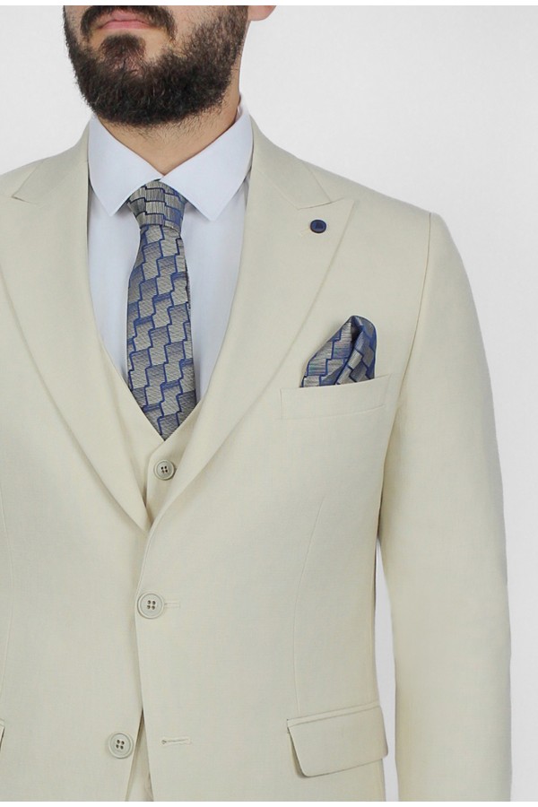 Ανδρικό μπεζ κοστούμι mixed wool