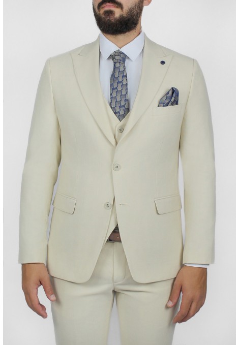Ανδρικό μπεζ κοστούμι mixed wool