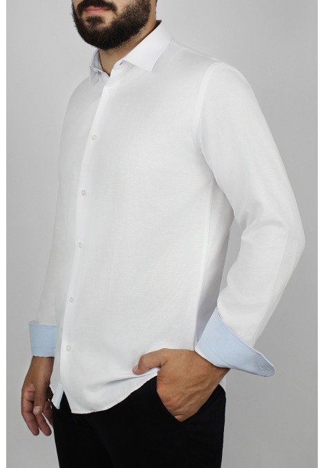 Ανδρικό λευκό πουκάμισο με σχέδιο ύφανσης slim fit