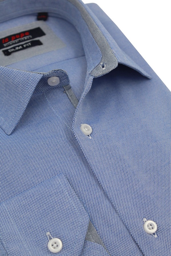 Ανδρικό σιέλ πουκάμισο με σχέδιο ύφανσης slim fit