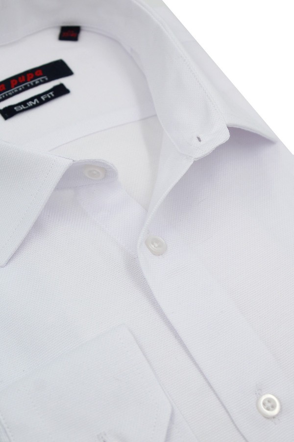 Ανδρικό λευκό πουκάμισο με σχέδιο ύφανσης slim fit  