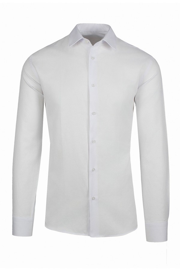 Ανδρικό λευκό πουκάμισο με σχέδιο ύφανσης slim fit  