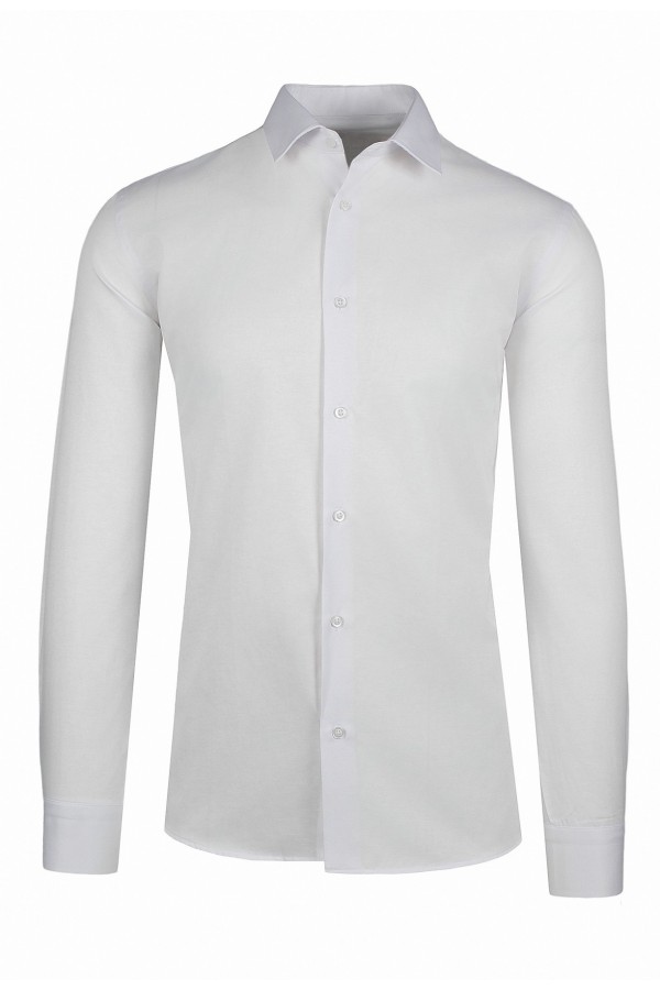  Ανδρικό λευκό πουκάμισο με σχέδιο ύφανσης slim fit