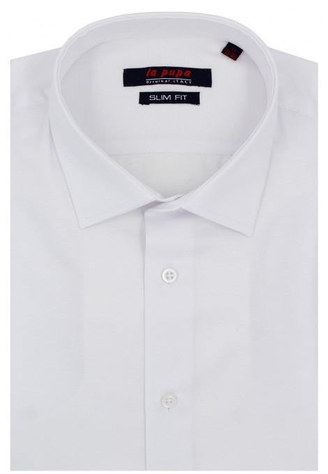  Ανδρικό λευκό πουκάμισο με σχέδιο ύφανσης slim fit