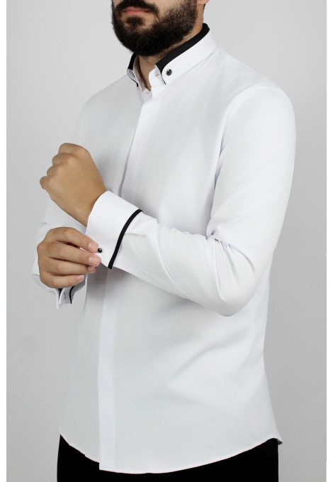 Ανδρικό λευκό  γαμπριάτικο πουκάμισο slim fit
