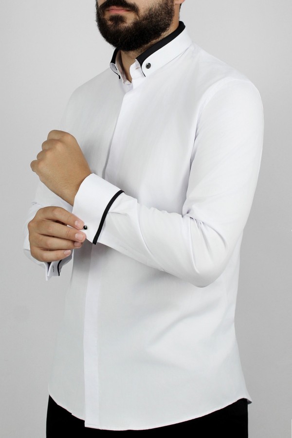 Ανδρικό λευκό  γαμπριάτικο πουκάμισο slim fit