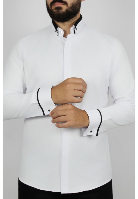 Ανδρικό λευκό  γαμπριάτικο πουκάμισο slim fit
