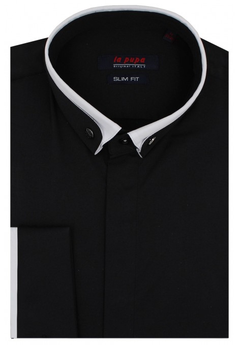  Ανδρικό μαύρο γαμπριάτικο πουκάμισο slim fit