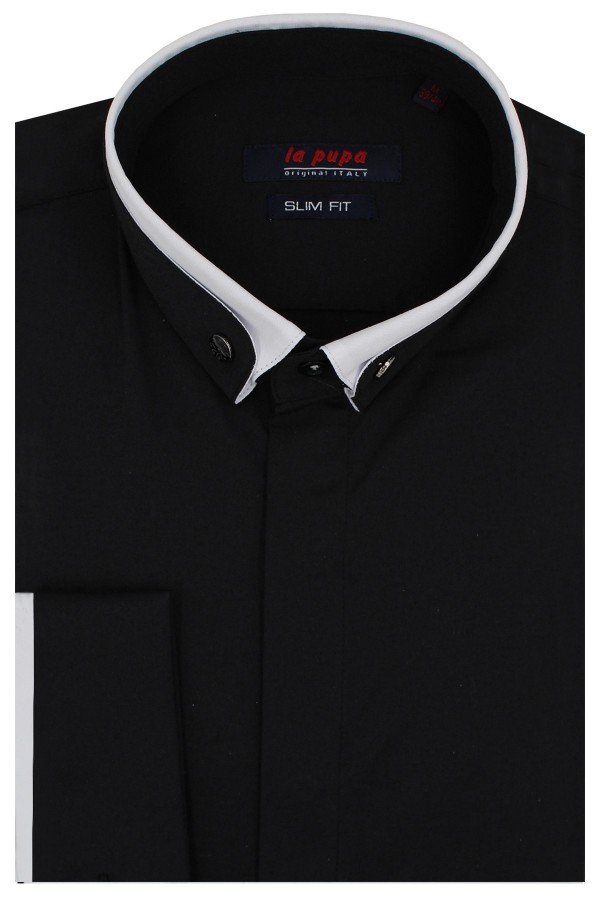  Ανδρικό μαύρο γαμπριάτικο πουκάμισο slim fit