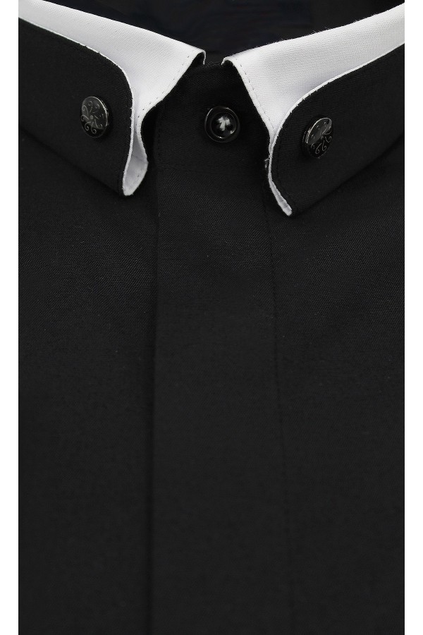  Ανδρικό μαύρο γαμπριάτικο πουκάμισο slim fit