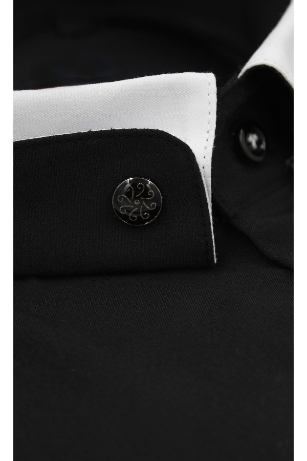  Ανδρικό μαύρο γαμπριάτικο πουκάμισο slim fit