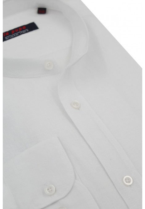 Man's white linen shirt mao