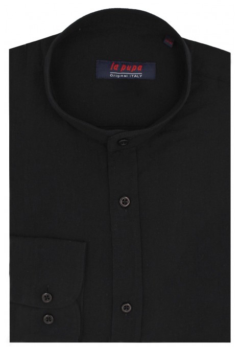 Man's black linen shirt mao