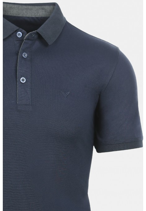Man's dark blue polo t-shirt