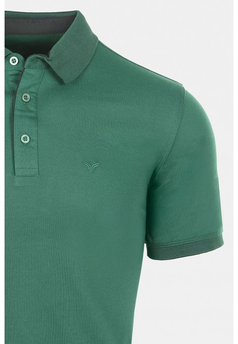 Man's dark green polo t-shirt
