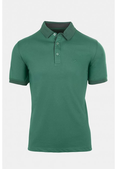 Man's dark green polo t-shirt