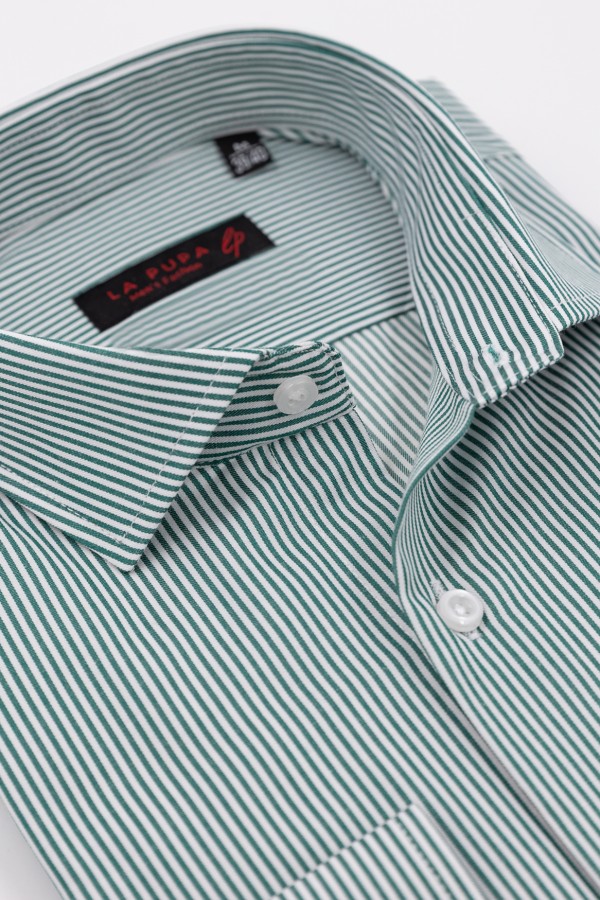 Man's green striped shirt