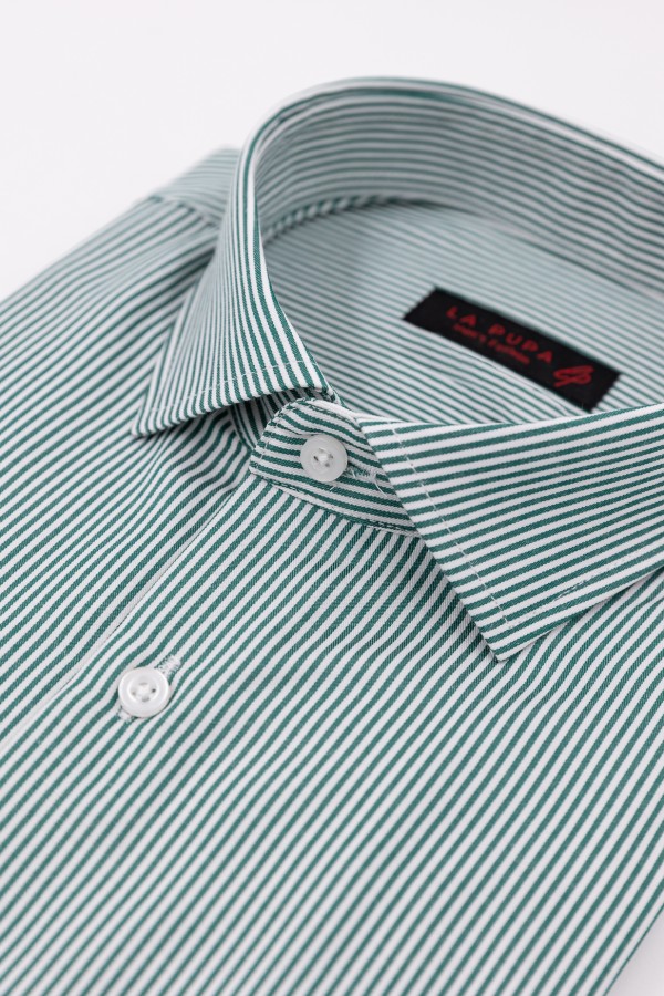 Man's green striped shirt