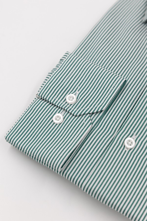 Man's green striped shirt