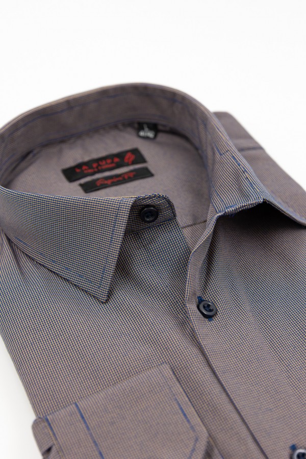 Man's blue-camel checked shirt