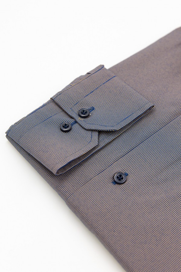 Man's blue-camel checked shirt