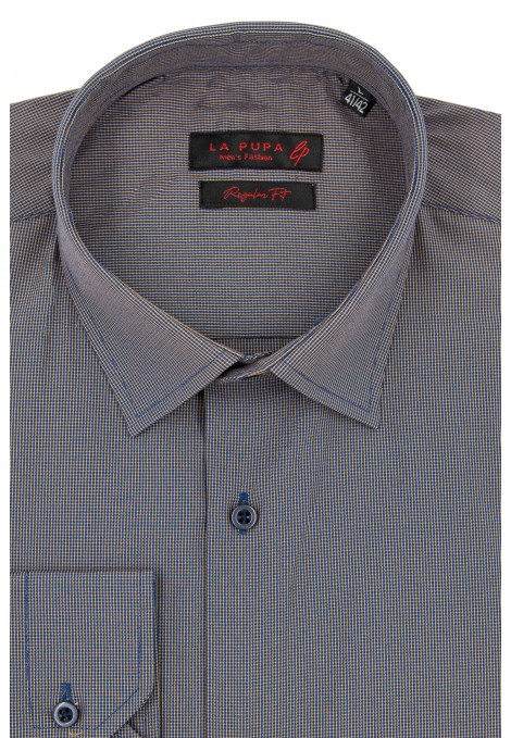 Man's blue-camel checked shirt