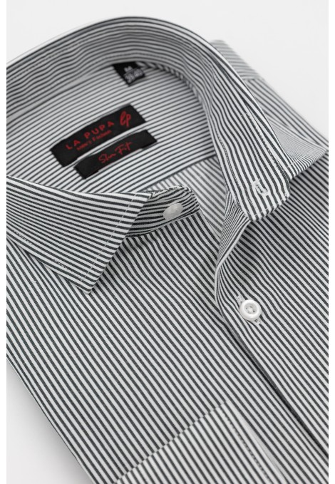 Μan's black shirt striped