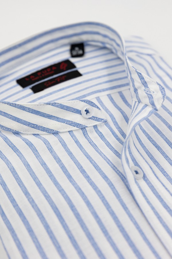Man's sky blue shirt with stand-up collar