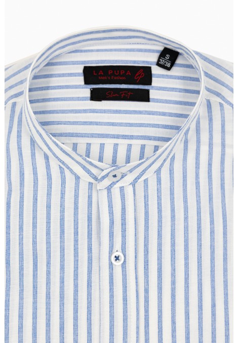 Man's sky blue shirt with stand-up collar