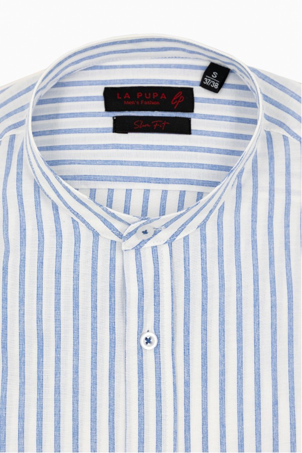 Man's sky blue shirt with stand-up collar Man's sky blue shirt with stand-up collar
