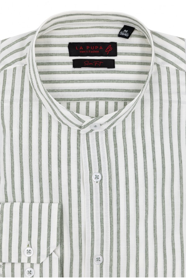 Man's green shirt with stand-up collar Man's green shirt with stand-up collar