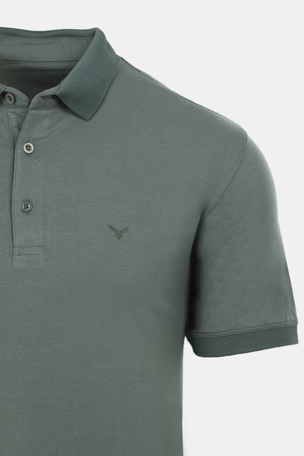 Man's khaki polo t-shirt