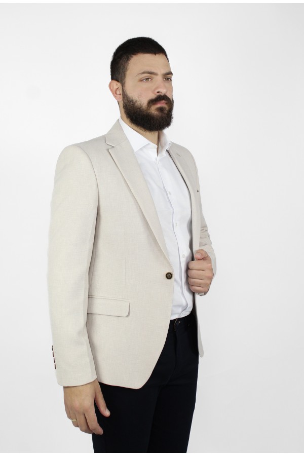 Ανδρικό μπεζ σακάκι με σχέδιο ύφανσης mixed wool