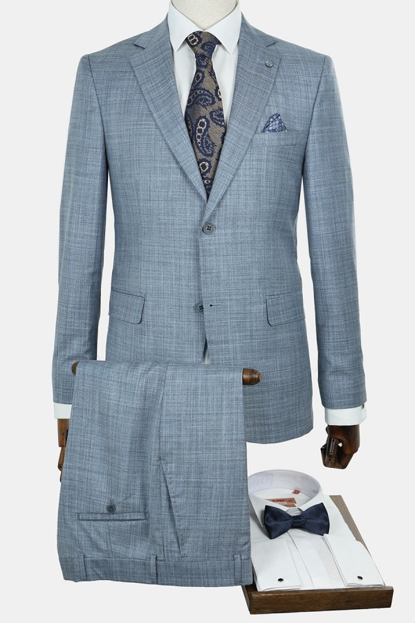 Man's sky blue suit mixed wool