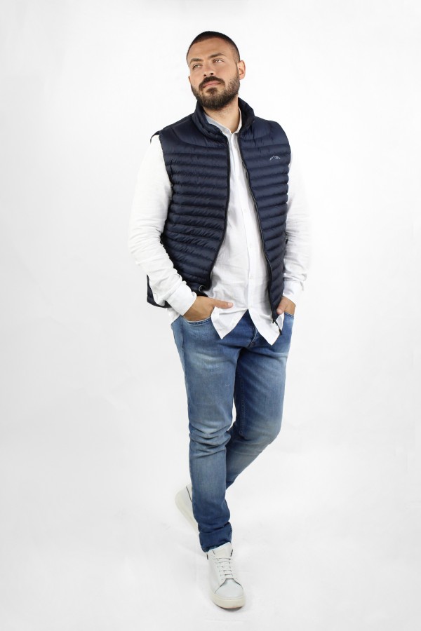 Man's sleeveless dark blue jacket