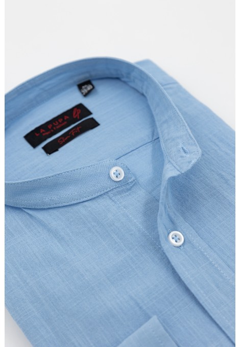 Man's sky blue shirt with stand-up collar